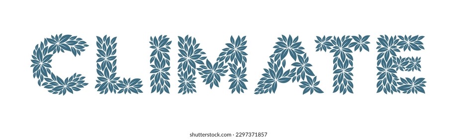 Vector text CLIMATE formed by leaves. Isolated on white background.