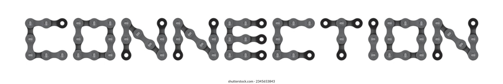 Vector text CONNECTION created from realistic bike chain. Isolated on white background.