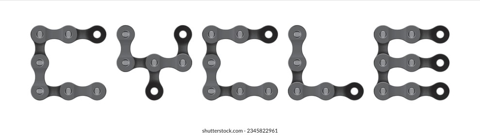 Vector text CYCLE created from realistic bike chain. Isolated on white background.