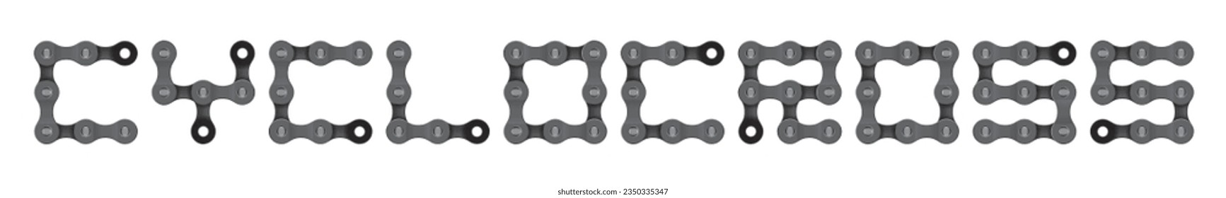 Vector text CYCLOCROSS created from realistic bike chain. Isolated on white background.