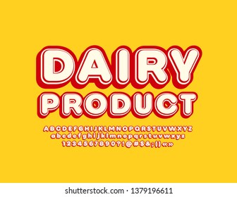 Vector text Dairy Product for Emblem, Logo, Label. Retro style Font. Isometric Alphabet Letters, Numbers and Symbols
