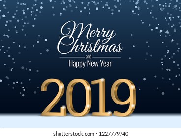 Vector text Design 2019. gold 3d numbers. Happy new year template greeting card.