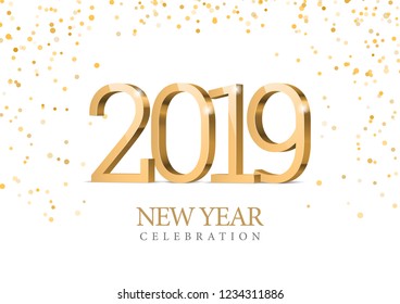 Vector text Design 2019. gold 3d numbers. Happy new year template greeting card.