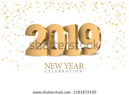 Vector text Design 2019. gold 3d numbers. Happy new year template greeting card.