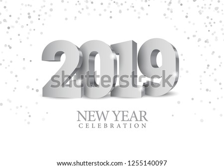 Vector text Design 2019. silver 3d numbers. Happy new year template greeting card.