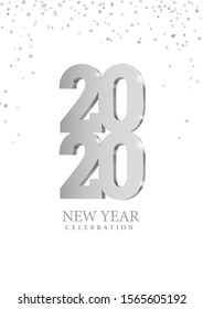 Vector text Design 2020. silver 3d numbers. Happy new year template greeting card.