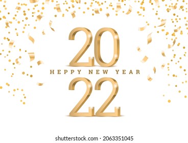 Vector text Design 2022. gold 3d numbers. Happy new year template greeting card.