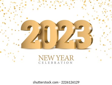 Vector text Design 2023. gold 3d numbers. Happy new year template greeting card.