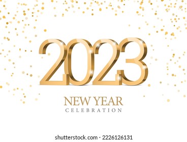 Vector text Design 2023. gold 3d numbers. Happy new year template greeting card.