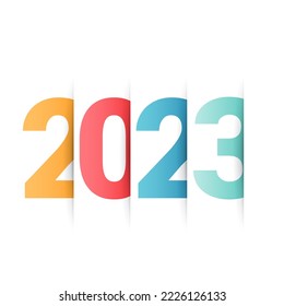 Diseño de texto vectorial 2023. Feliz año nuevo, tarjeta de saludo de plantilla.