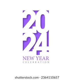 Texto vectorial Diseño 2024 corte de papel. Tarjeta de felicitación o afiche de la plantilla de celebraciones del año 2024 aislado en un fondo blanco
