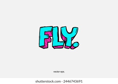 vector text design, fly, illustration in retro style