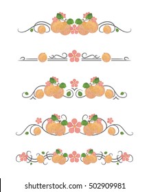 Vector text dividers with apricot and flowers