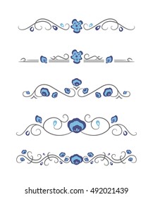 Vector text dividers with blue flowers