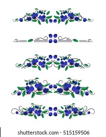 Vector text dividers with blueberries and leaves