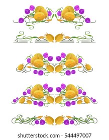 Vector text dividers with garlic with seeds in origami style