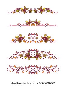 Vector text dividers with hand-drawn autumn leaves