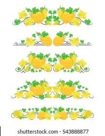 Vector text dividers with orange melons and flowers in origami style 