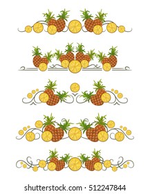 Vector text dividers with pineapple and leaves