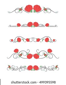 Vector text dividers with red poppy