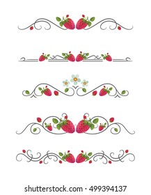 Vector text dividers with strawberry and leaves