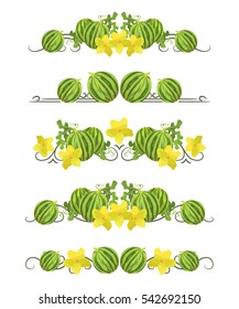 Vector text dividers with watermelon  and flower in origami style