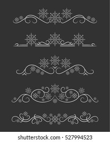 Vector text dividers with white winter snowflakes