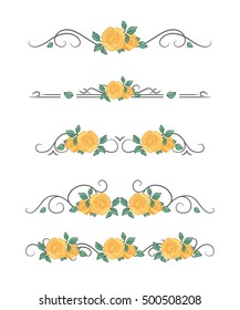 Vector text dividers with yellow roses