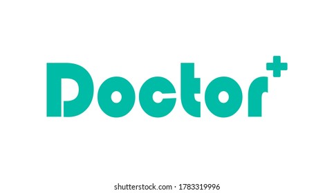 Vector text Doctor with cross. For icon, logo, button, websites, hospital, medical sites, banner. Blue, green colors. 