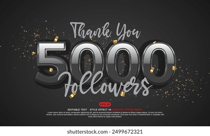 Vector text effect 5k social media followers and subscribers thank you post design