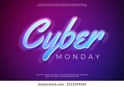 Vector text effect cyber monday with gradient background