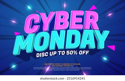 Vector text effect cyber monday sale social media post template. for business promotion vector illustration