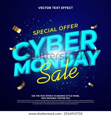 Vector text effect cyber monday for social media banner or poster with gold confetti