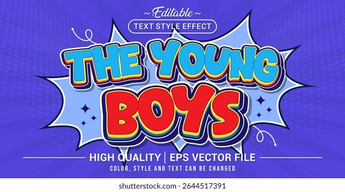 Vector text effect design with The Young Boys title in fun, bold, and cartoon 3D style – perfect for youth branding, entertainment media,  packaging, and digital content