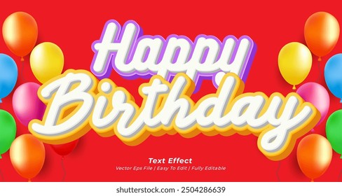 Vector efecto de texto feliz cumpleaños con efecto de estilo 3D