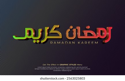 Vector text effect on ramadan kareem gradient Arabic calligraphy writing with 3d style