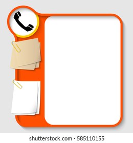 Vector text frames for any text with two paper clips and phone icon