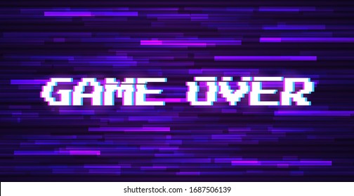 Vector Text Game Over. Symbol Of Cyberpunk, Hacker Attack. Modern Design, Technological Error. Texture And Effect For Your Design.