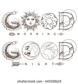 Vector text good night and good morning