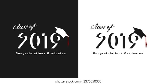 Vector text for graduation design, congratulation event, T-shirt, party, high school or college graduate. Lettering Class of 2019 for greeting, invitation card