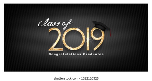 Vector text for graduation gold design, congratulation event, T-shirt, party, high school or college graduate. Lettering Class of 2019 for greeting, invitation card