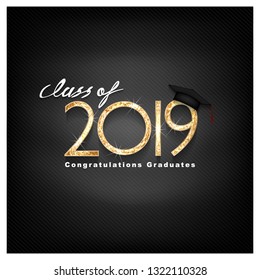 Vector text for graduation gold design, congratulation event, T-shirt, party, high school or college graduate. Lettering Class of 2019 for greeting, invitation card