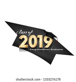 Vector text for graduation gold design, congratulation event, T-shirt, party, high school or college graduate. gold Lettering Class of 2019 for greeting, invitation card	