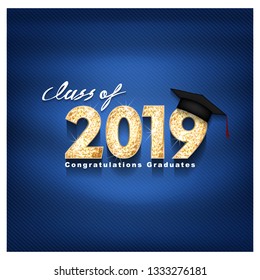 Vector text for graduation gold design, congratulation event, T-shirt, party, high school or college graduate. gold Lettering Class of 2019 for greeting, invitation card	