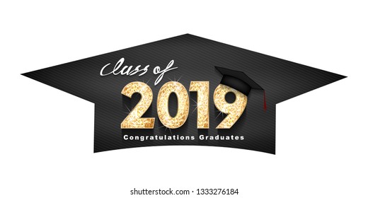 Vector text for graduation gold design, congratulation event, T-shirt, party, high school or college graduate. gold Lettering Class of 2019 for greeting, invitation card	