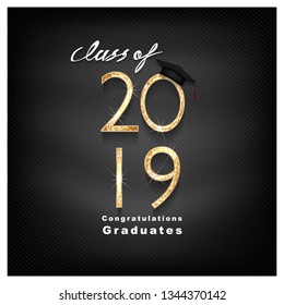 Vector text for graduation gold design, congratulation event, T-shirt, party, high school or college graduate. gold Lettering Class of 2019 for greeting, invitation card	