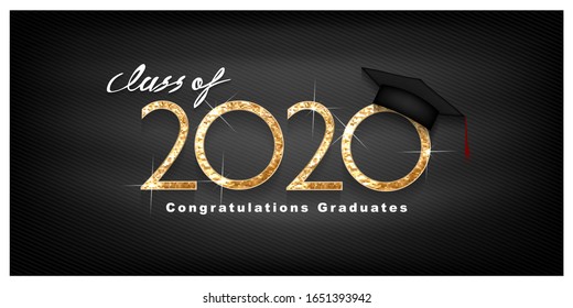 Vector text for graduation gold design, congratulation event, T-shirt, party, high school or college graduate. Lettering Class of 2020 for greeting, invitation card	
