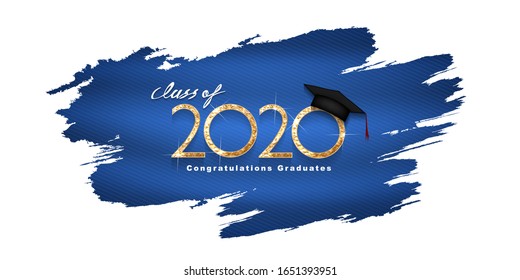 Vector text for graduation gold design, congratulation event, T-shirt, party, high school or college graduate. Lettering Class of 2020 for greeting, invitation card	
