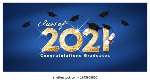 Vector text for graduation gold design, congratulation event, T-shirt, party, high school or college graduate. Lettering Class of 2021 for greeting, invitation card	