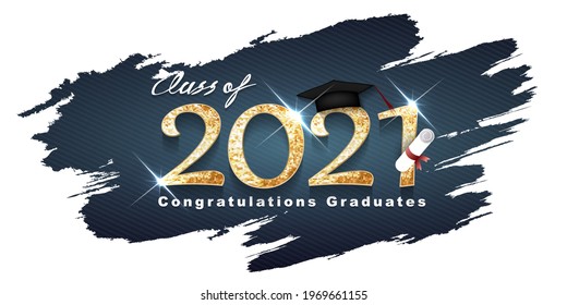 Vector text for graduation modern design, congratulation event, T-shirt, party, high school or college graduate. Lettering Class of 2021 for greeting, invitation card 
